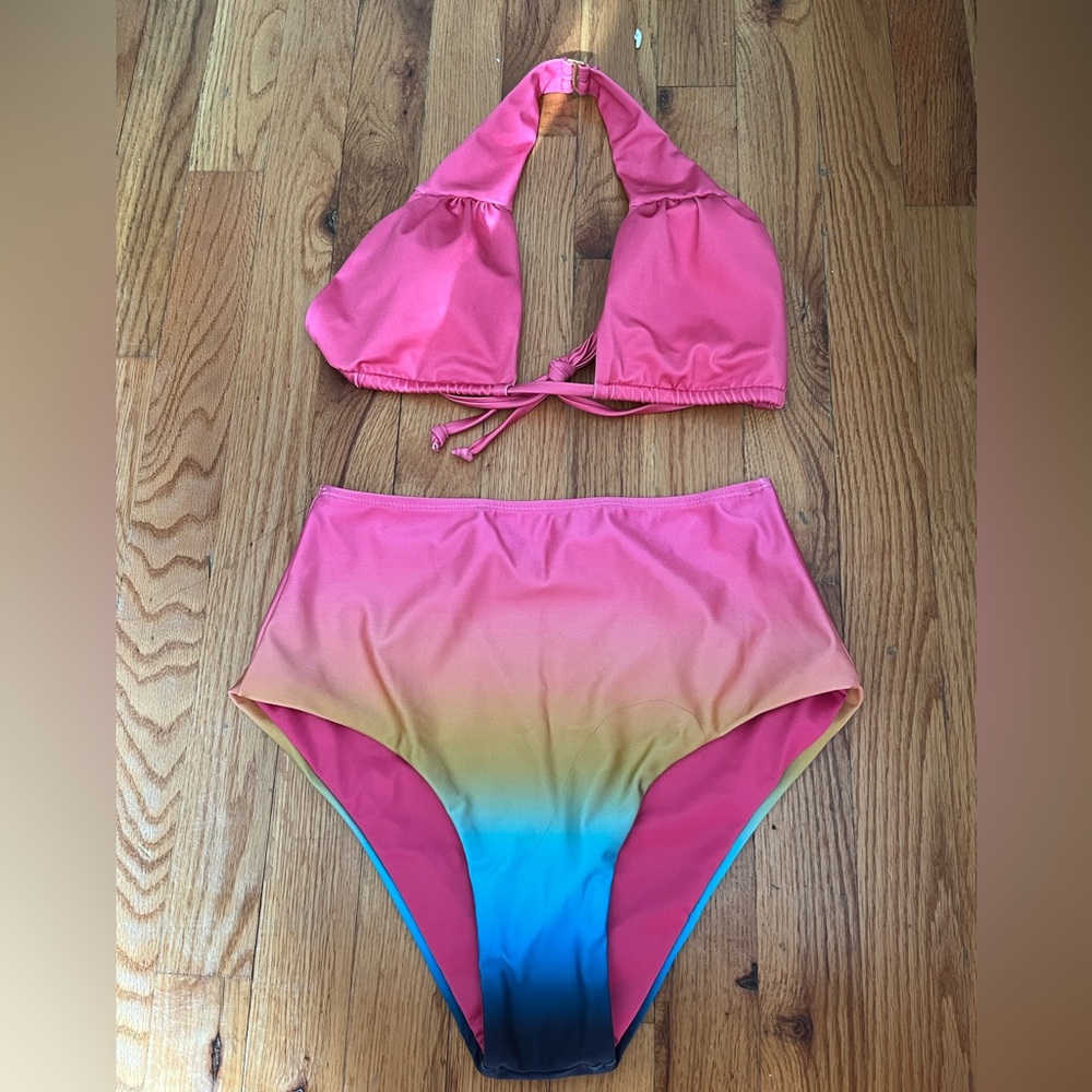 Rainbow Ombre High Waist Bikini Set | Beach Riot Sample | Small